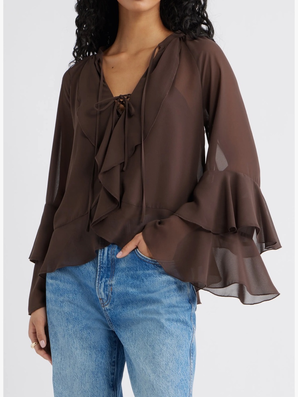 Open Edit Chiffon Ruffle Trim Top - Picture 2 of 7
